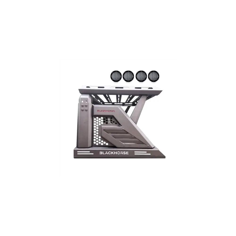 Armour II Roll Bar w/ Lights & Basket - Black Steel - BLKAR2-09BA3-PLFB